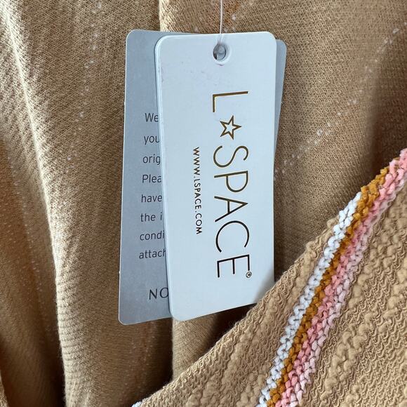 L Space Beige M Wrap Top Cotton Paradise Sunrise Striped Hooded Pullover NEW - Picture 10 of 10